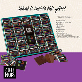 Oh! Nuts Belgian chocolates truffles display with ten flavors for festive tastings