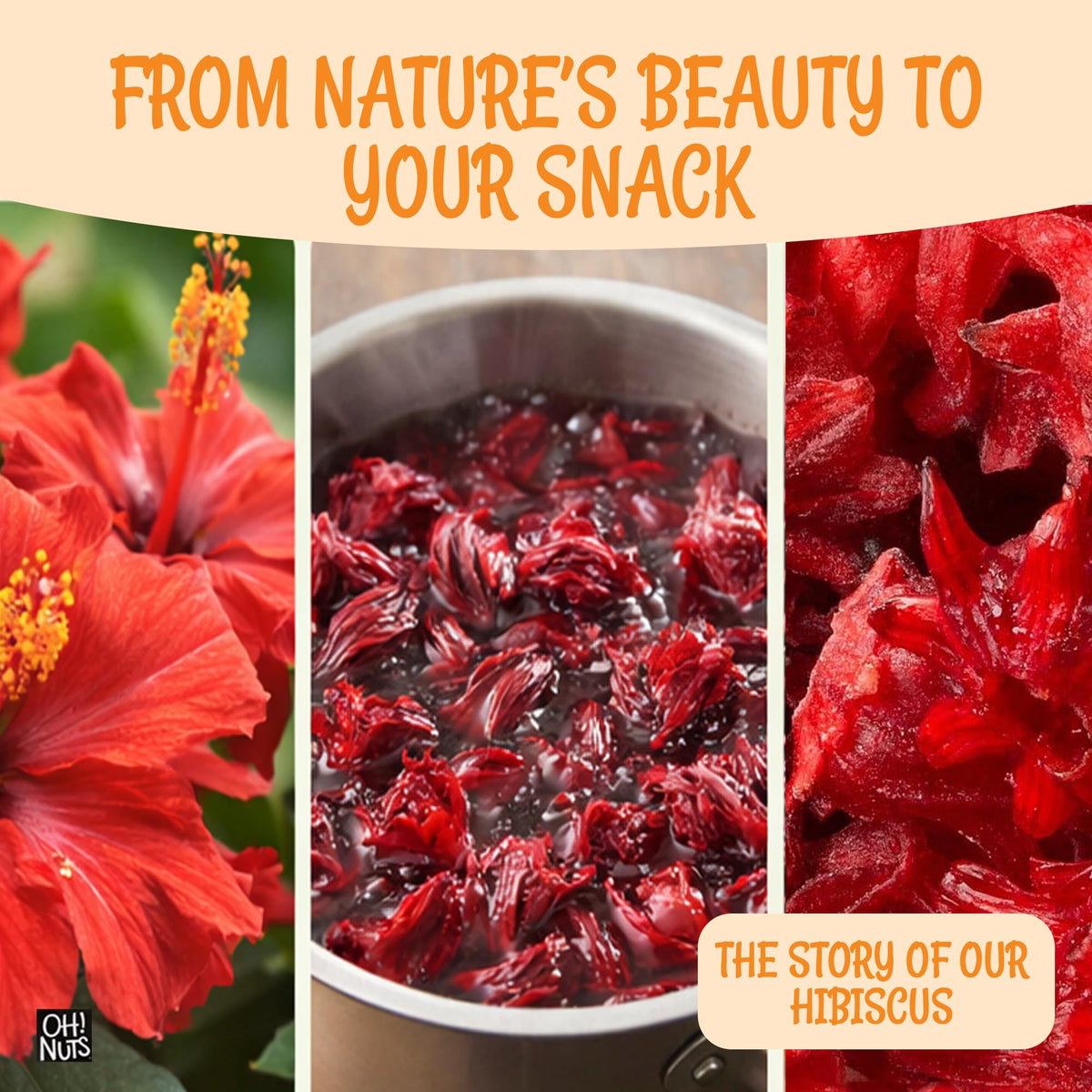 Dried hibiscus flowers from Oh! Nuts used as a dessert or syrup ingredient.