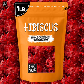 New York packaged Oh! Nuts hibiscus flowers emphasizing freshness and quality.