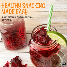 Hibiscus tea infusion with Oh! Nuts flowers creating a bright, refreshing brew.