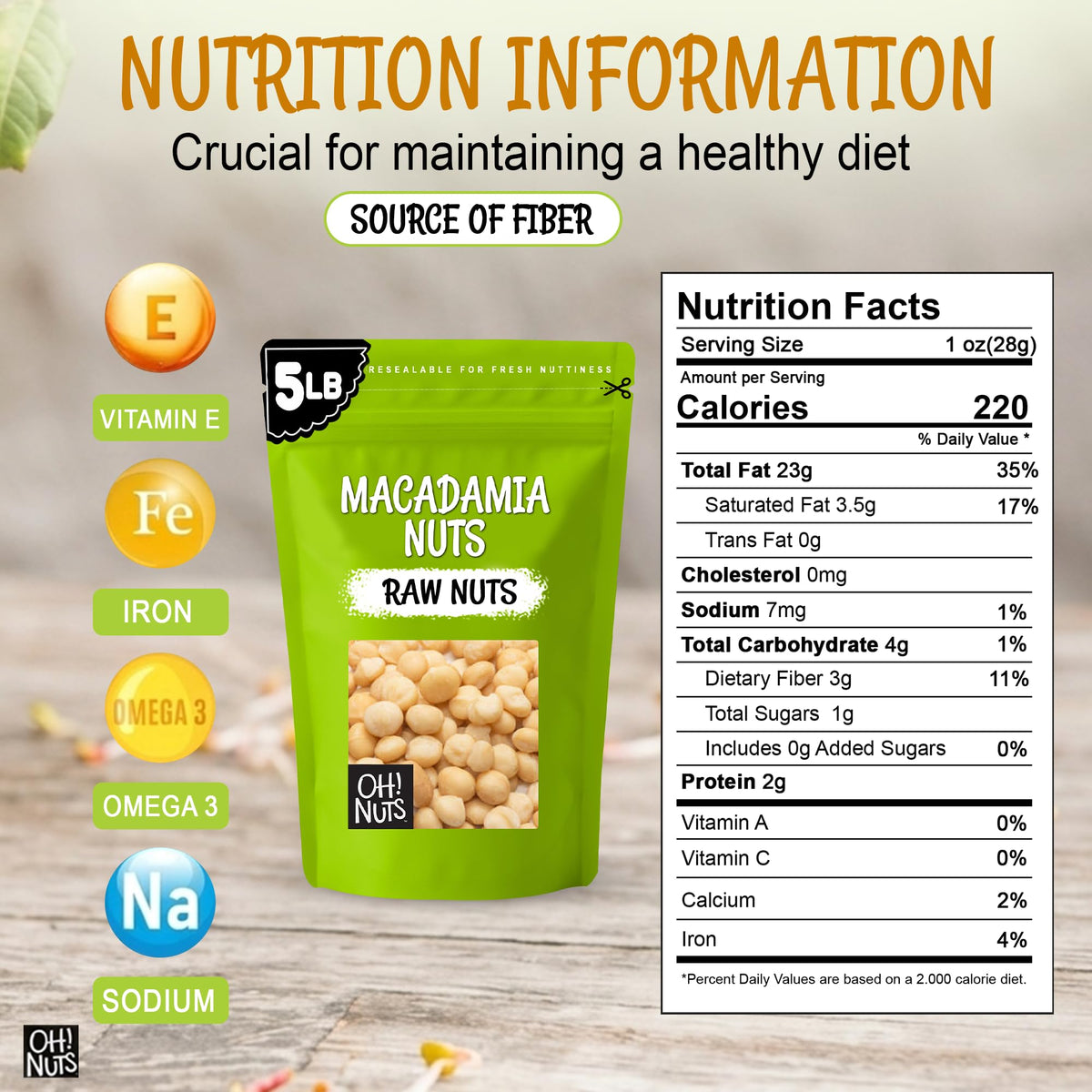 Oh! Nuts Macadamia close-up showing large creamy kernels and rich texture