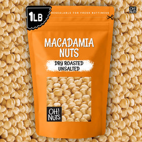 Oh! Nuts macadamia nuts on dessert plate, versatile for snacking and recipes.