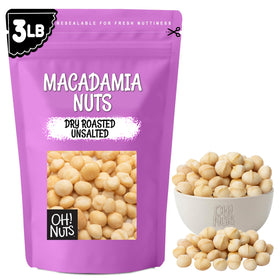 Oh! Nuts Macadamia Nuts dry roasted unsalted 3 lb packaging for freshness