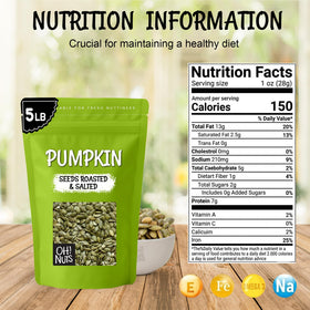 Close-up of Oh! Nuts pumpkin seeds showing a crunchy pepita texture