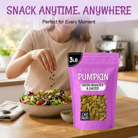 Opened zip-seal bag keeps Oh! Nuts pumpkin seeds fresh after opening.