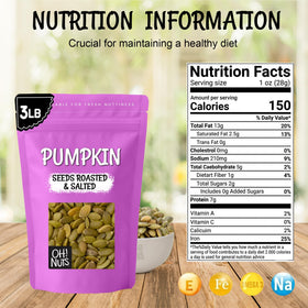 Close-up of Oh! Nuts pumpkin seeds roasted for a crunchy, satisfying bite.