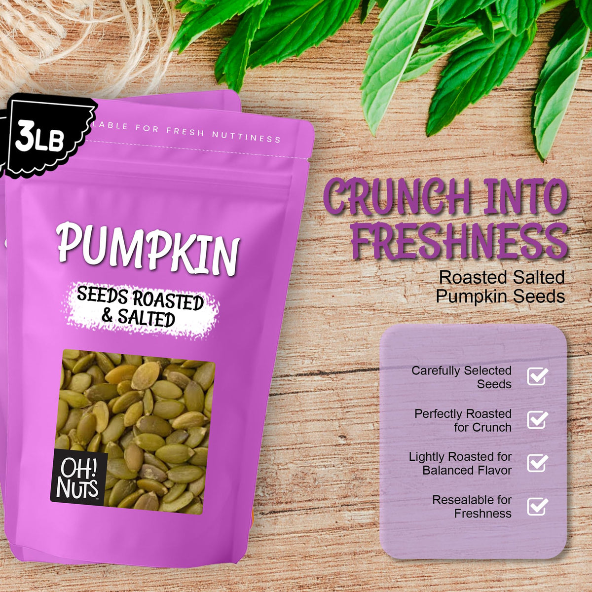 Pumpkin seeds sprinkled on a salad add crunch and nutrition.
