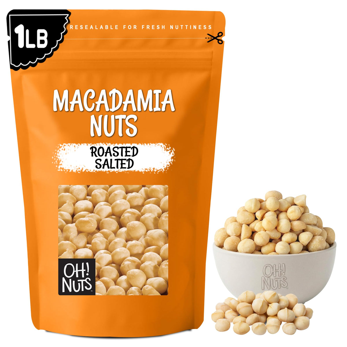 Oh! Nuts roasted salted macadamia nuts in a 1 lb bag for snacking