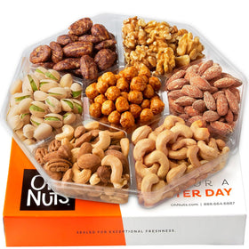 Oh! Nuts seven-variety nuts gift basket display, ideal for gifting and celebrations.