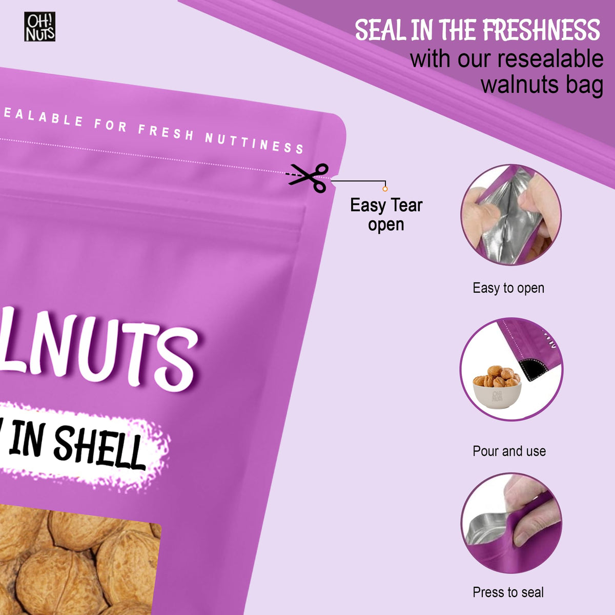 Oh! Nuts Walnuts in Bowl snack — versatile crunch for breakfast, lunch, or trail mix.