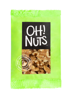 Open pouch of Oh! Nuts walnuts, ideal for school lunch or office break