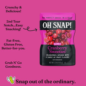 Oh Snap Cranberry Sweeties ingredients list featuring cranberries and fruit juices