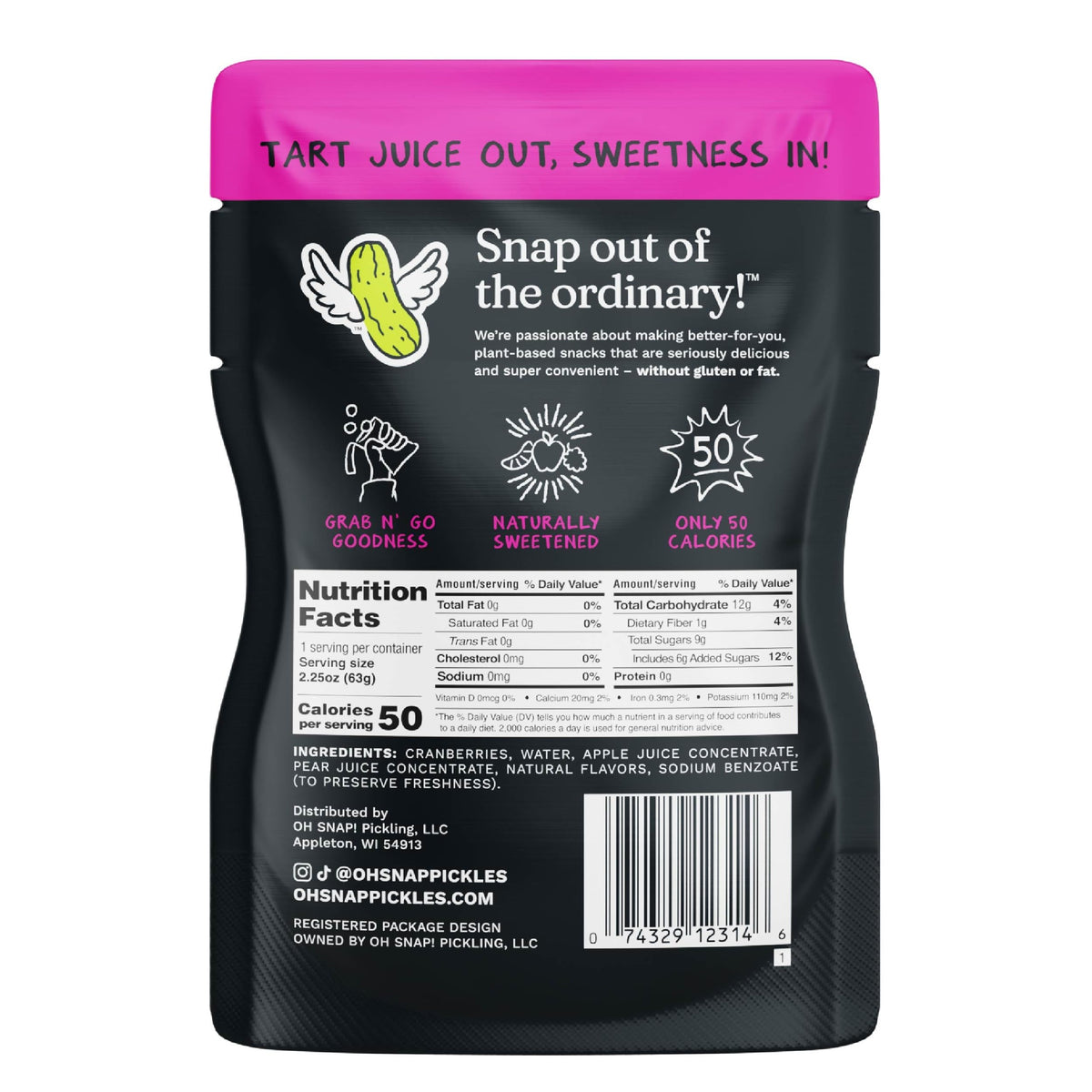Oh Snap Cranberry Sweeties single-serve pouch ready for on-the-go snacking