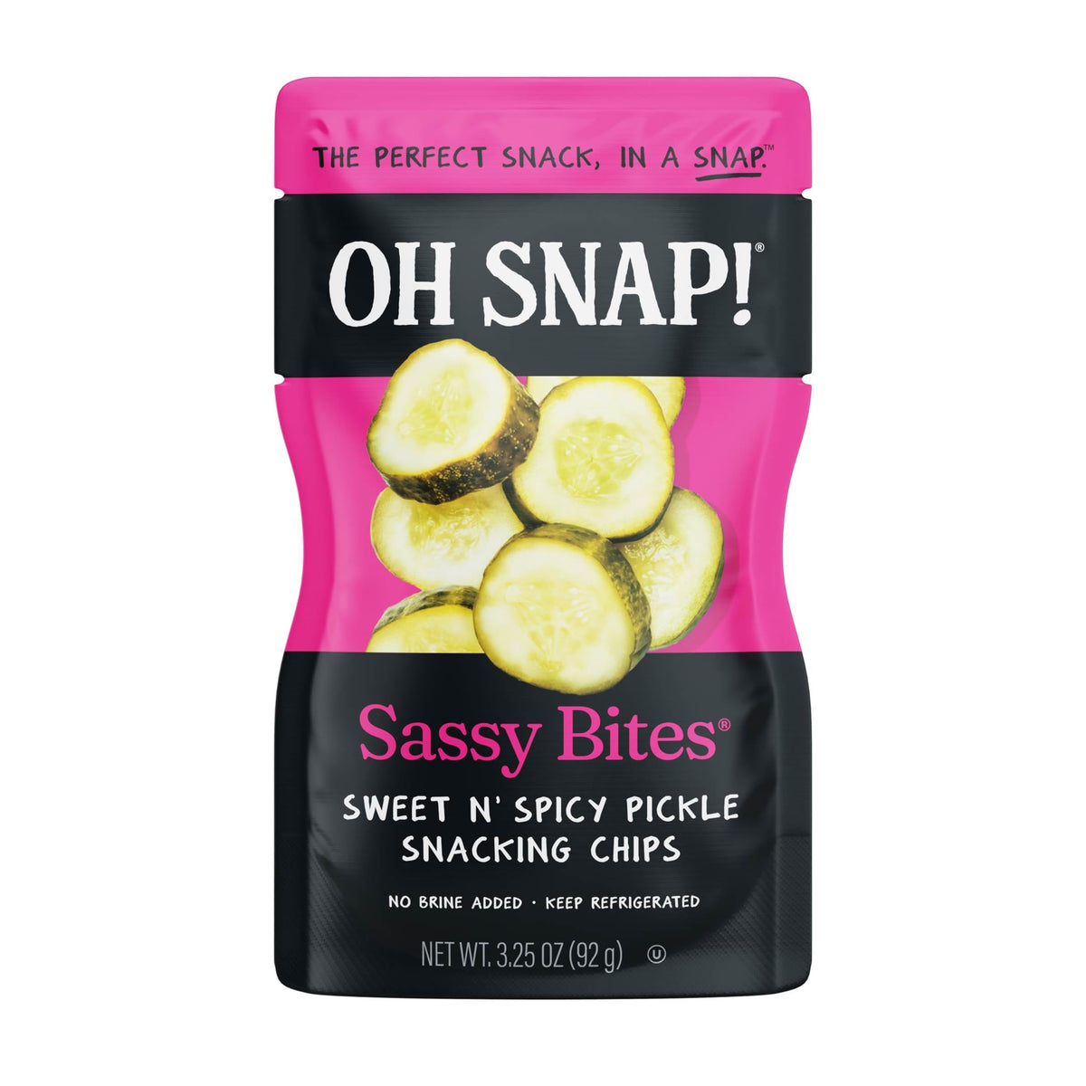Oh Snap Sassy Bites single-serve pouch on table for convenient snacking