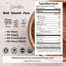 OHM Cacao hot chocolate mug serve offering a deep, comforting flavor