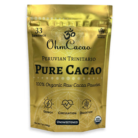 OHM Cacao pure raw organic powder jar for baking and rich beverages