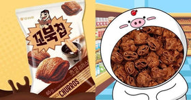 OHMARKET Turtle Chip Choco Churros 80G three-pack arranged for dessert display and gifting.