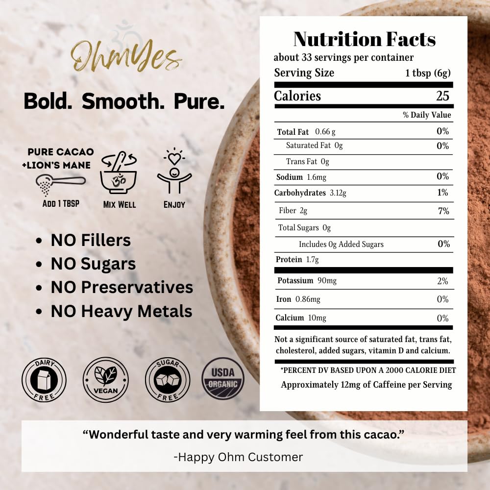 OhmYes Mineral rich cacao powder with natural magnesium for recipes.