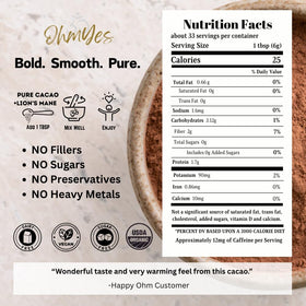 OhmYes Mineral rich cacao powder with natural magnesium for recipes.