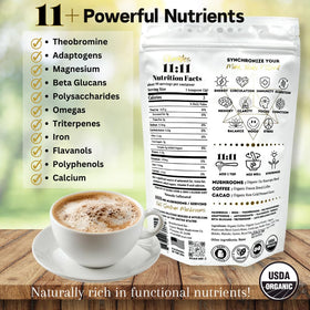 OhmYes Pure cacao powder bag highlights premium cacao for flavor and mood.