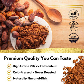 OhmYes Versatile cacao drink mix shown with smoothie and coffee additions.