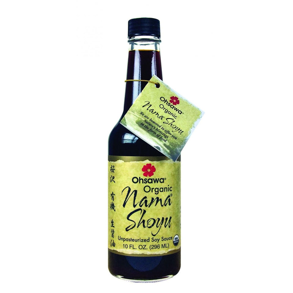 Ohsawa Japan Nama Shoyu 10 oz bottle, unpasteurized soy sauce ideal for sushi and stir-fries
