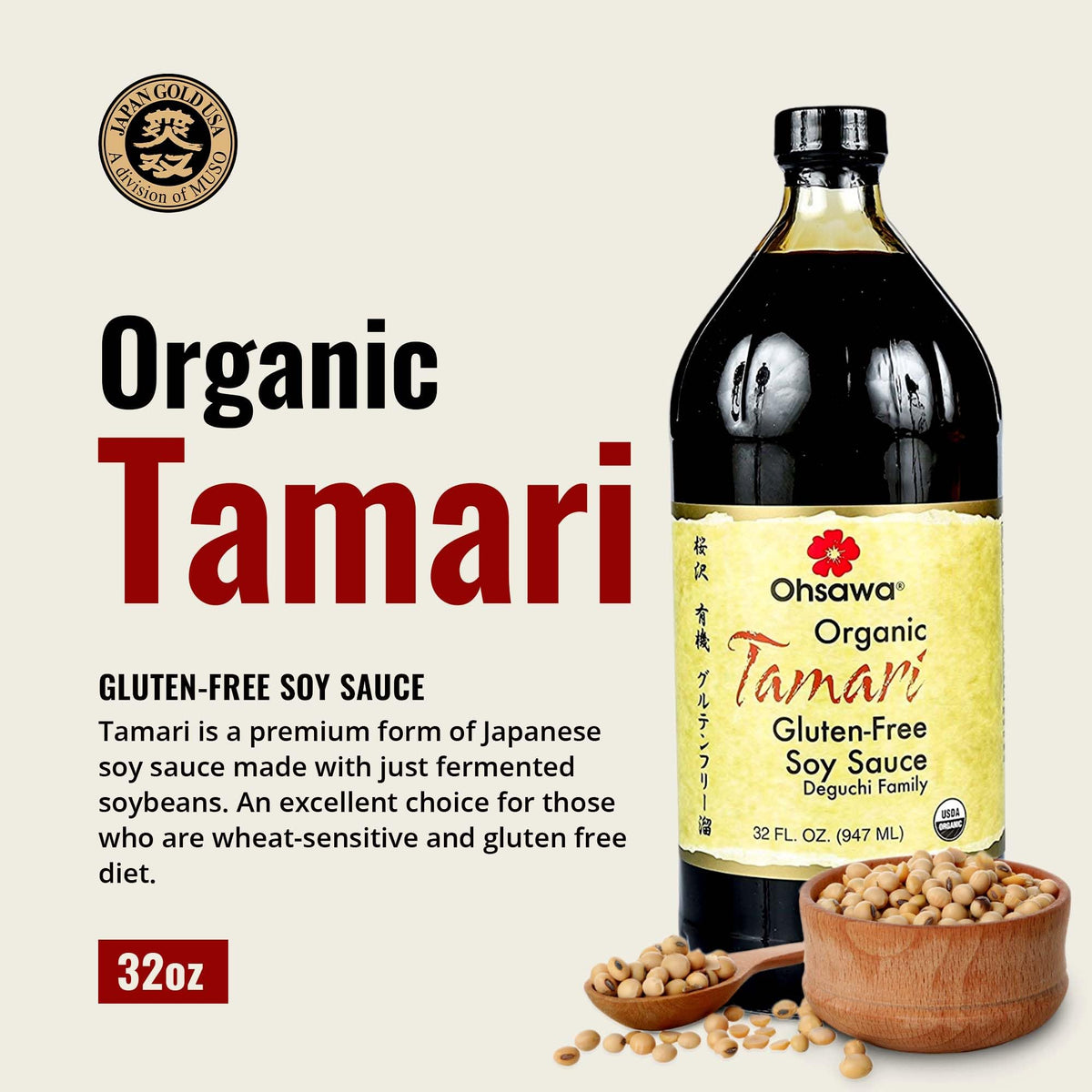 Ohsawa Tamari glass close-up, organic ingredients and deep color
