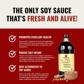 Ohsawa Tamari ingredients display with organic soybeans and sea salt