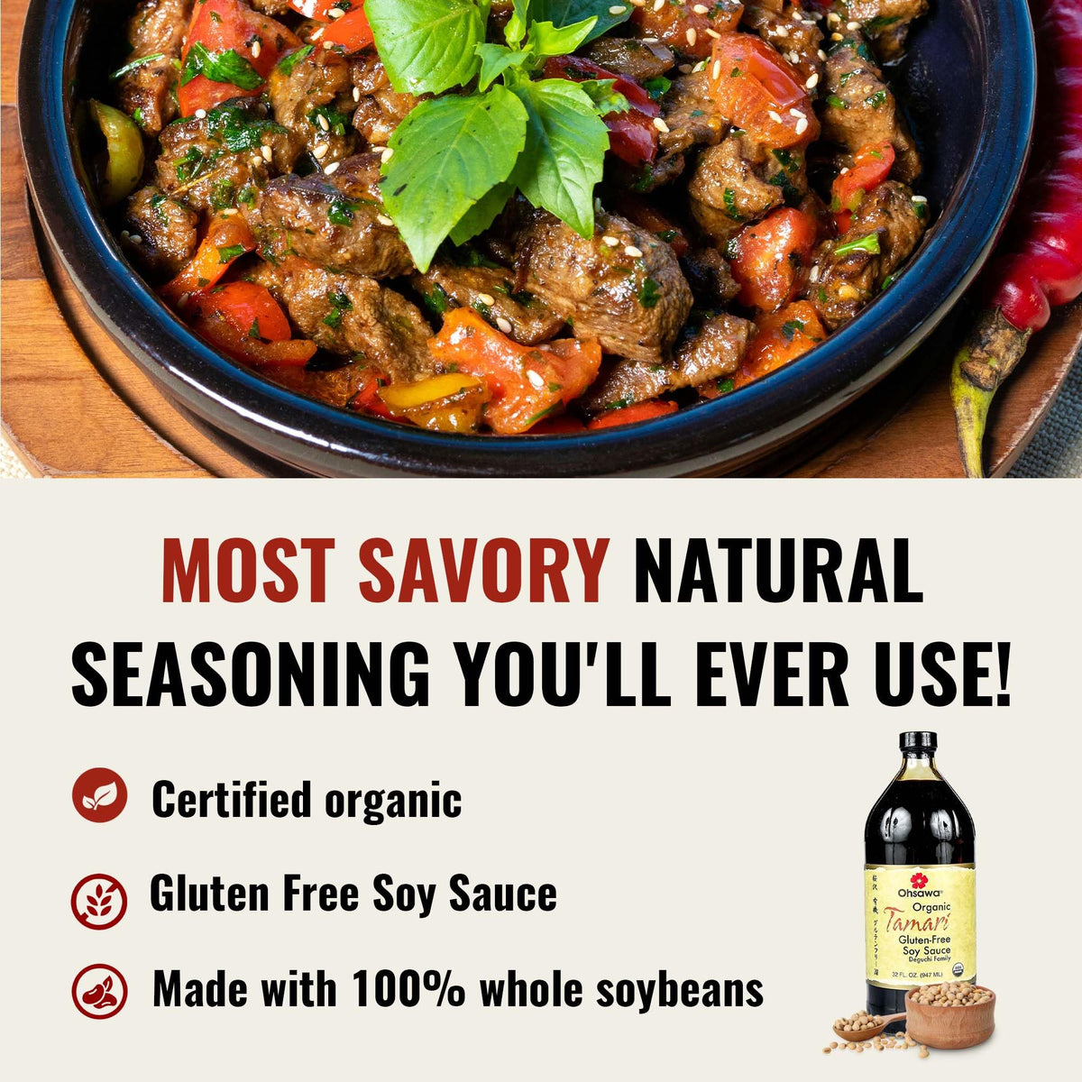 Ohsawa Tamari poured over stir-fry with steam and shine