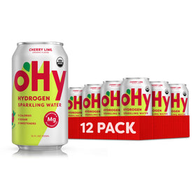 oHy hydrogen sparkling water can with cherry lime for on-the-go hydration