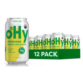 oHy hydrogen sparkling water can closeup with smooth bubbles for refreshing hydration.