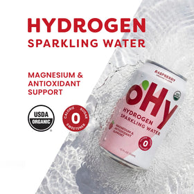oHy Raspberry can close-up shows magnesium-infused bubbles for a gentler sip