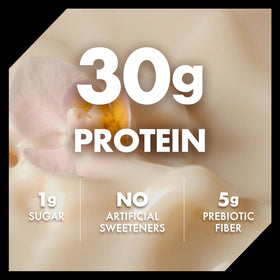 Glass of Oikos Vanilla Shake ready-to-drink for quick fueling