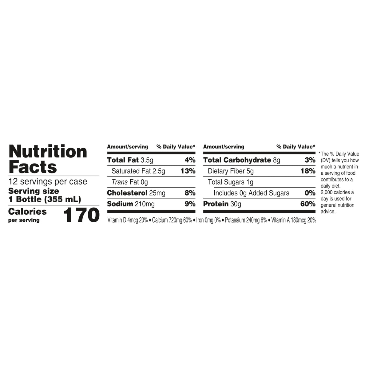 Packaging communicates 12 fl oz serving and 12-count pack