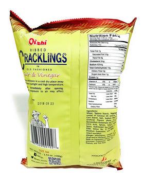 Oishi Cracklings salt and vinegar 90g 3-pack, convenient snack for gatherings.