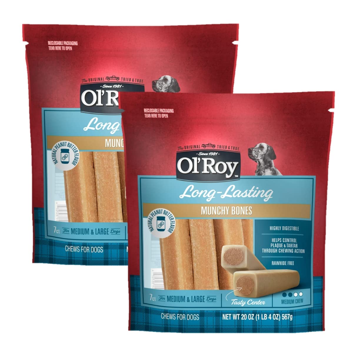 Ol' Roy Munchy Bone peanut butter packaging showing a tasty chew for dogs