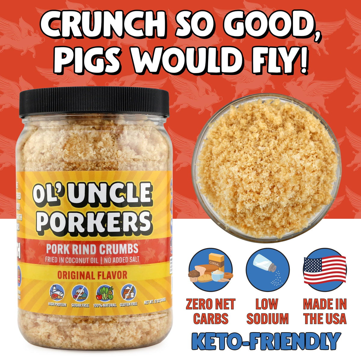 Ol' Uncle Porkers fish sticks with extra crunchy pork rind crust