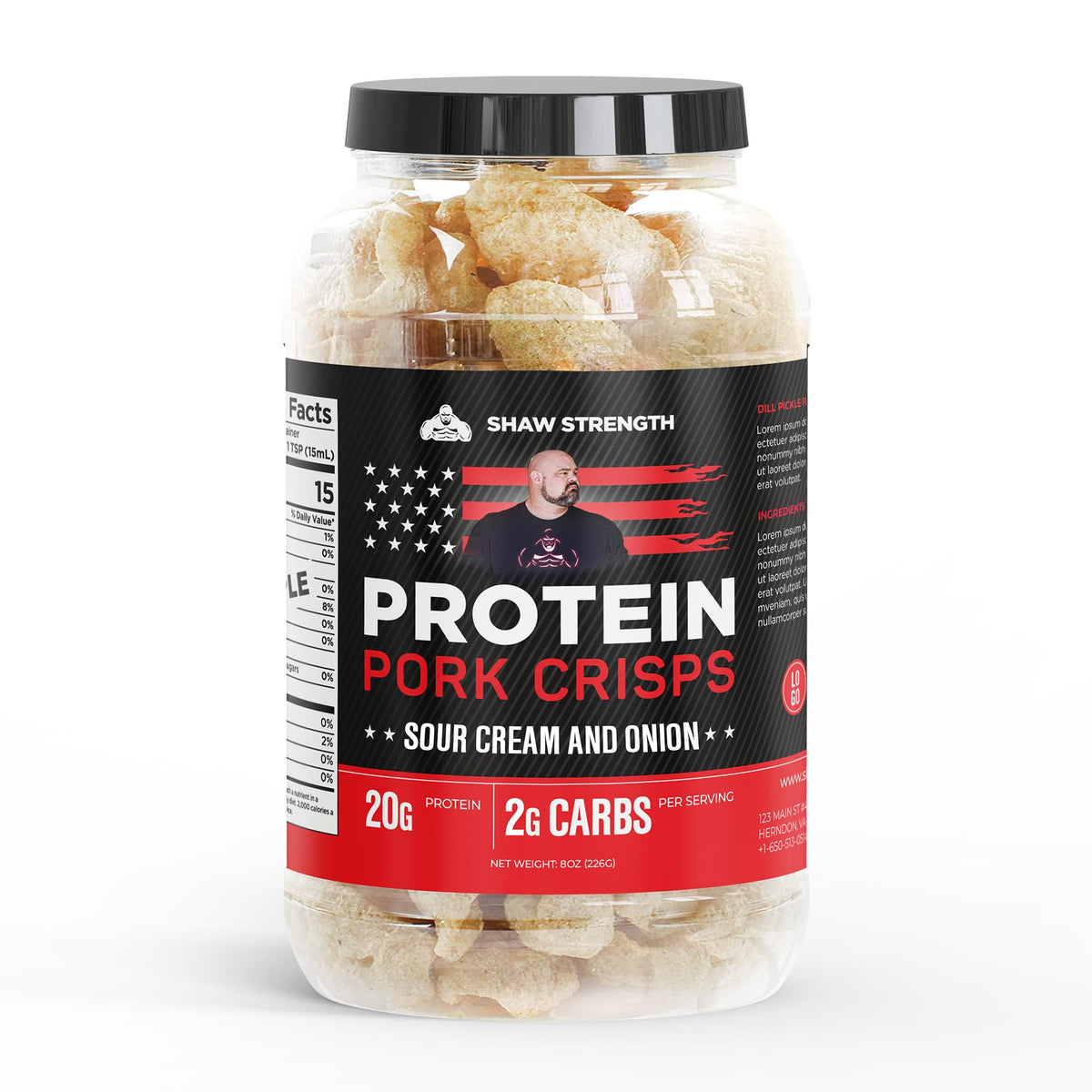 Ol' Uncle Porkers Shaw Strength pork rinds sour cream 8oz pack, protein-packed keto snack.