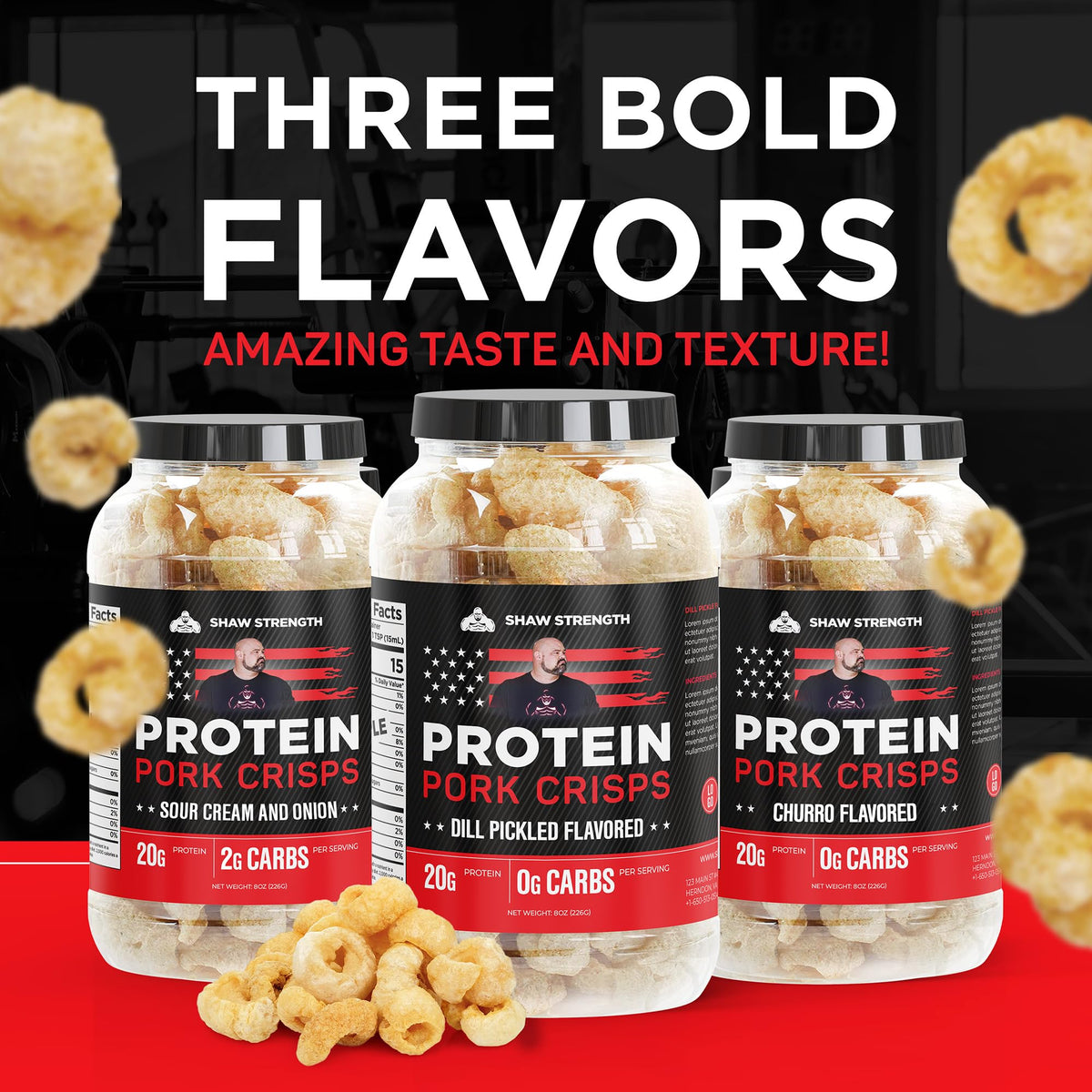 Ol' Uncle Porkers Shaw Strength churro flavor product shot with serving idea