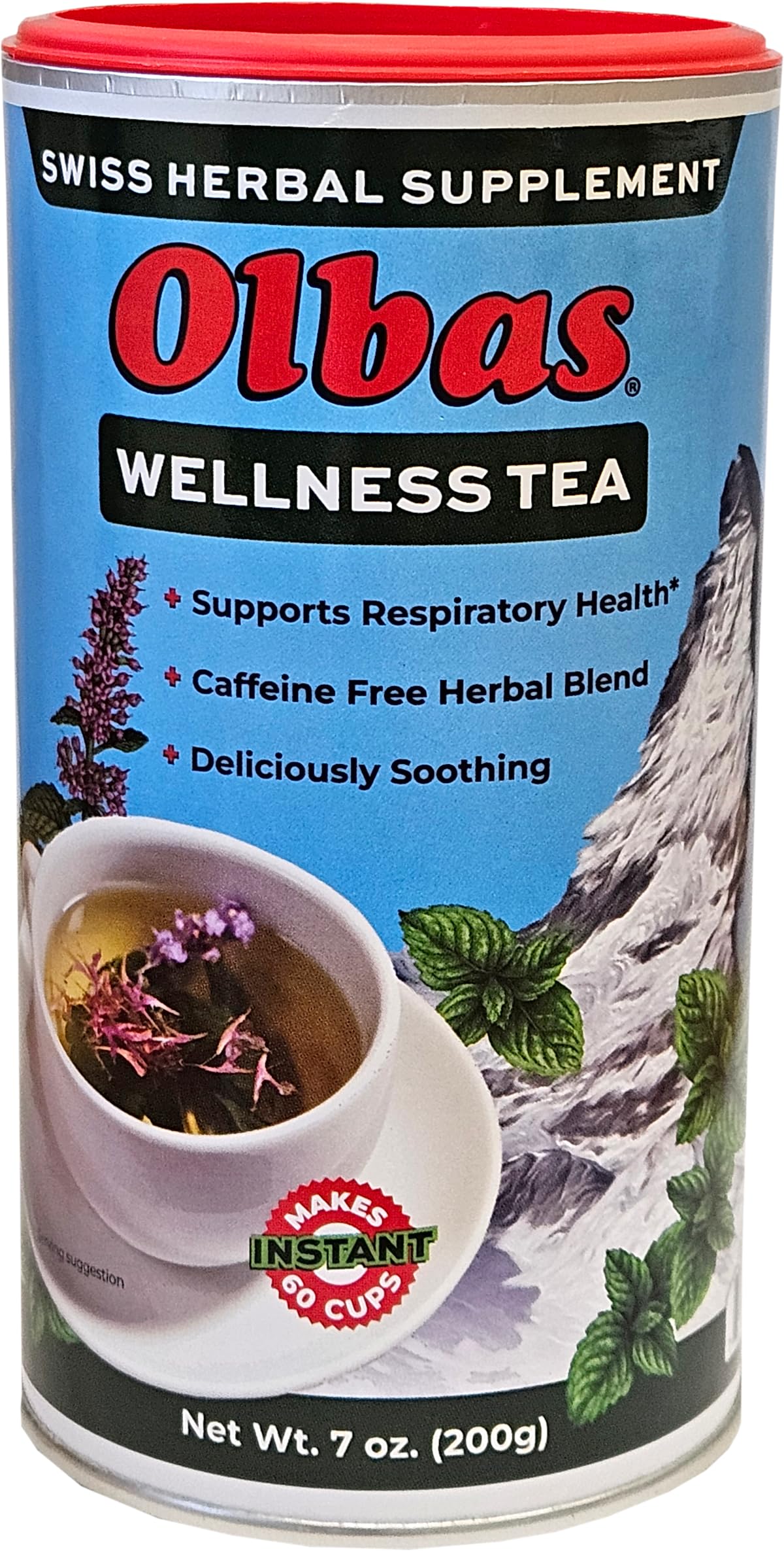 Olbas Herbal Tea bottle close-up showing authentic branding and quality.