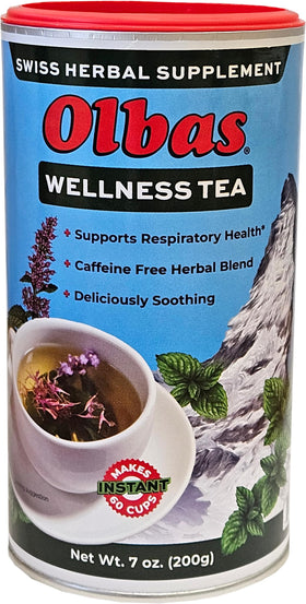 Olbas Herbal Tea bottle close-up showing authentic branding and quality.