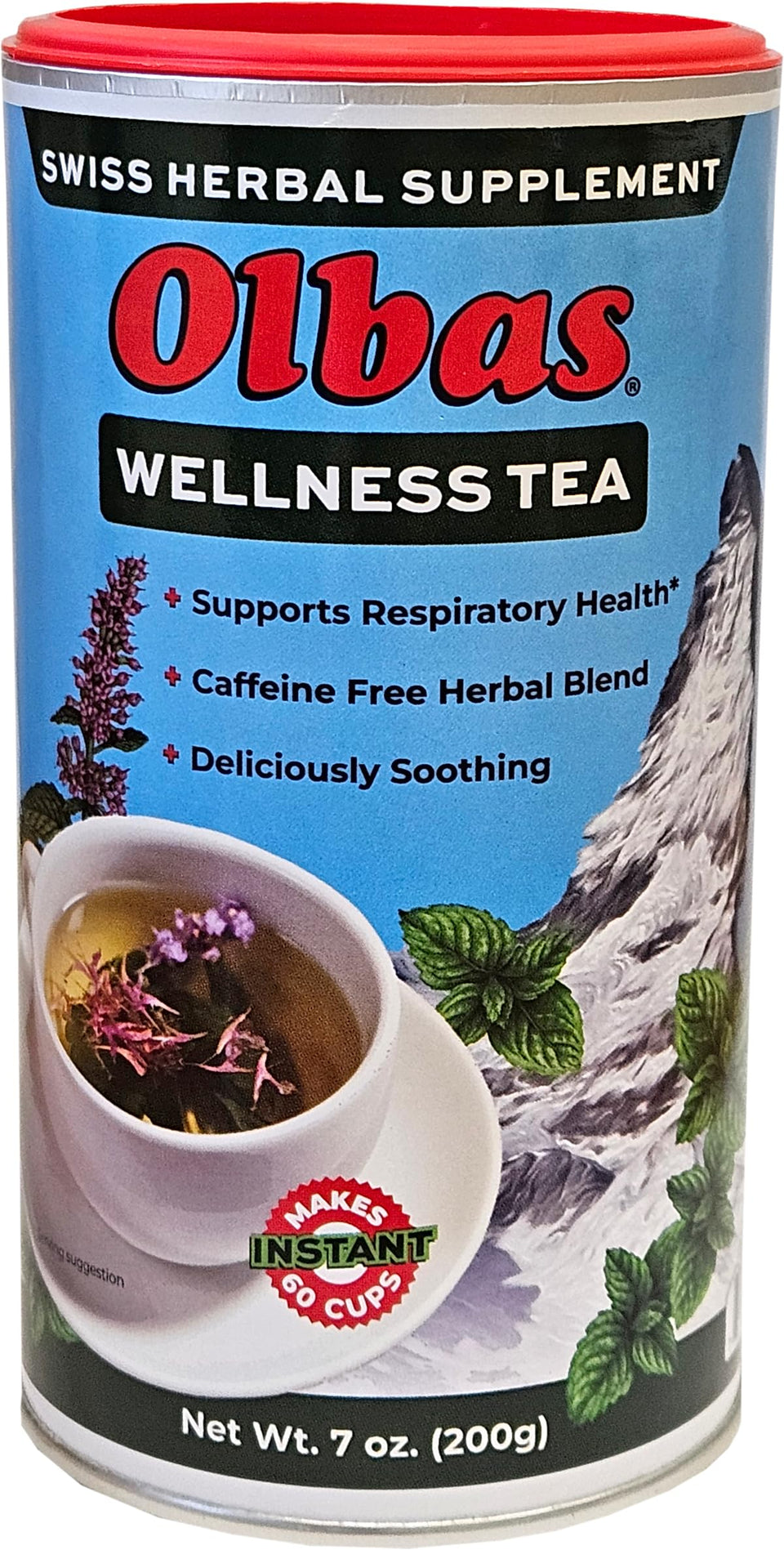 Olbas Herbal Tea bottle close-up showing authentic branding and quality.