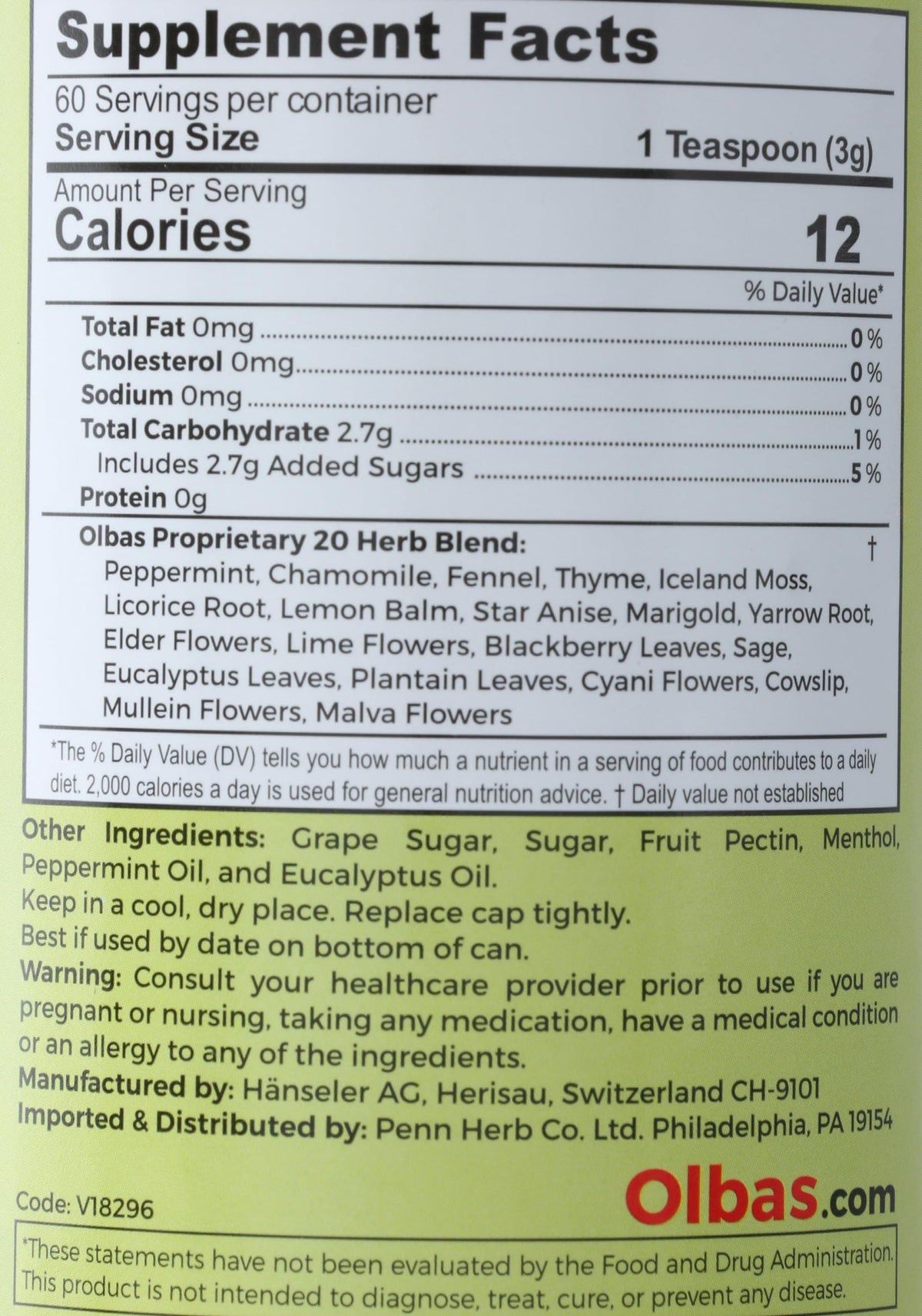 Olbas Herbal Tea Mix brewed cup ready to enjoy with gentle aroma.