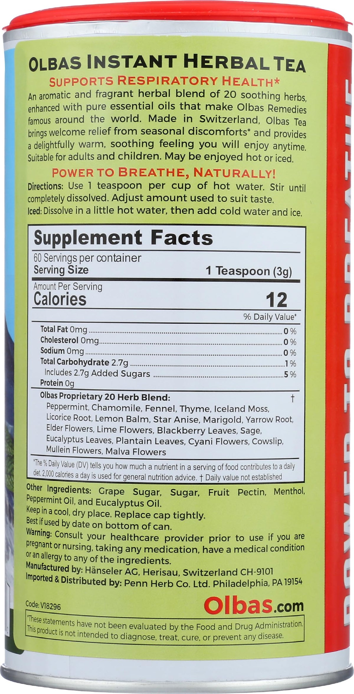 Olbas Herbal Tea Mix tea bag shown, ideal for a warm, cozy afternoon.