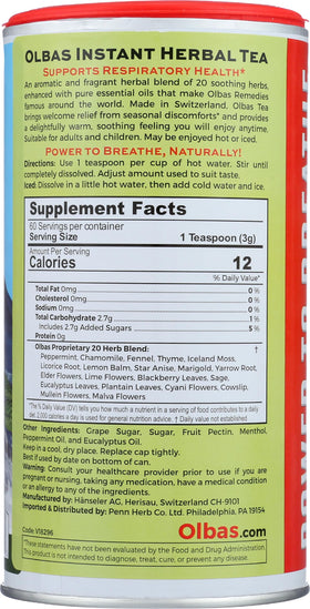 Olbas Herbal Tea Mix tea bag shown, ideal for a warm, cozy afternoon.