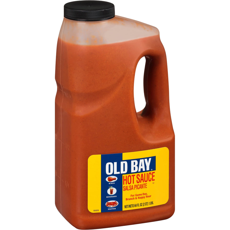 OLD BAY Hot Sauce 64 oz bottle adds bold heat to seafood dishes.