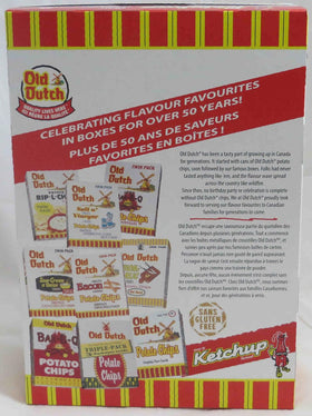 Old Dutch Ketchup Chips ingredients label; low saturated fat and trans fat-free.