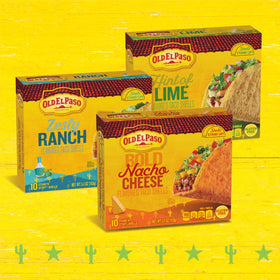 Old El Paso 6-pack of 10 shells stacked in pantry.