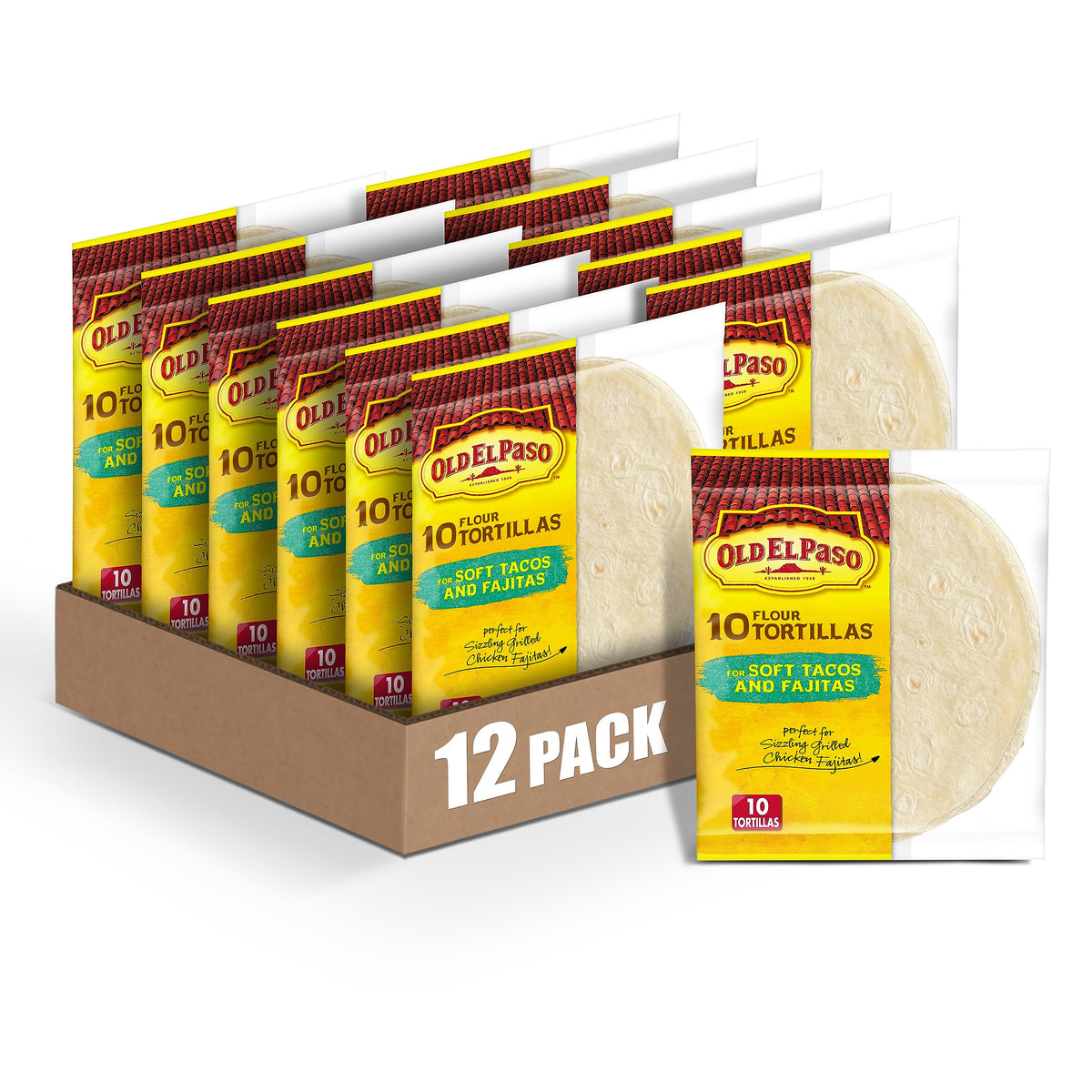 Old El Paso flour tortillas ready for soft tacos and fajitas; versatile meal base.