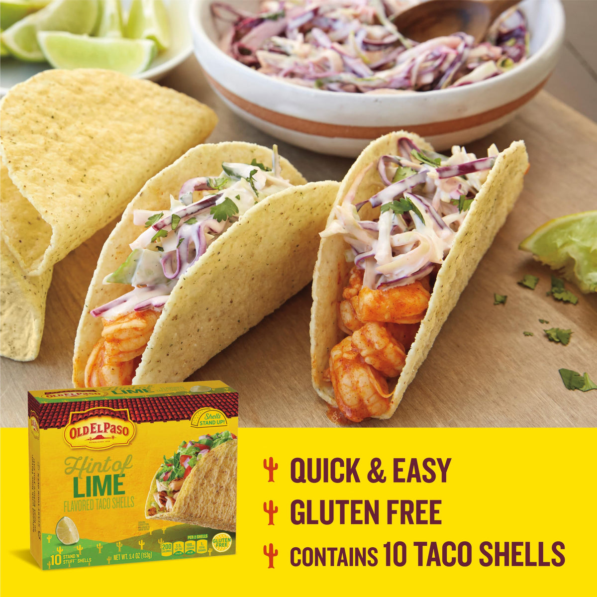 Old El Paso gluten-free lime shells in kitchen scene.